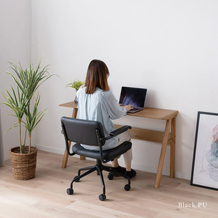 回転チェア 幅58.5cm 昇降 デスクチェア 肘付き オフィス PVC キャスター 一人暮らし