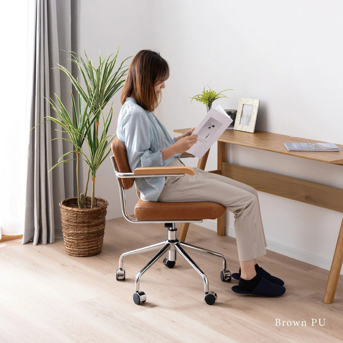 回転チェア 幅58.5cm 昇降 デスクチェア 肘付き オフィス PVC キャスター 一人暮らし