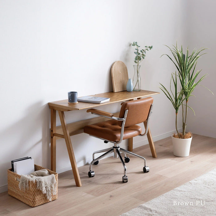 回転チェア 幅58.5cm 昇降 デスクチェア 肘付き オフィス PVC キャスター 一人暮らし