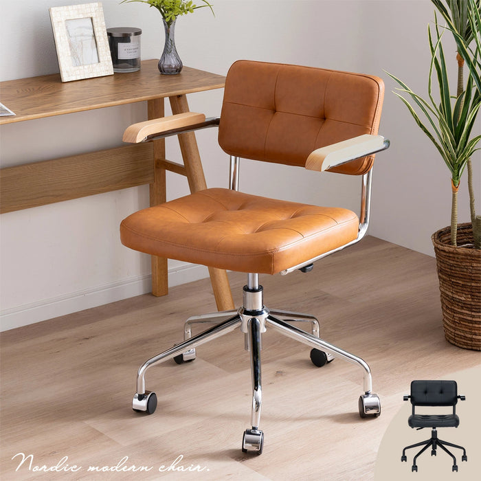 回転チェア 幅58.5cm 昇降 デスクチェア 肘付き オフィス PVC キャスター 一人暮らし