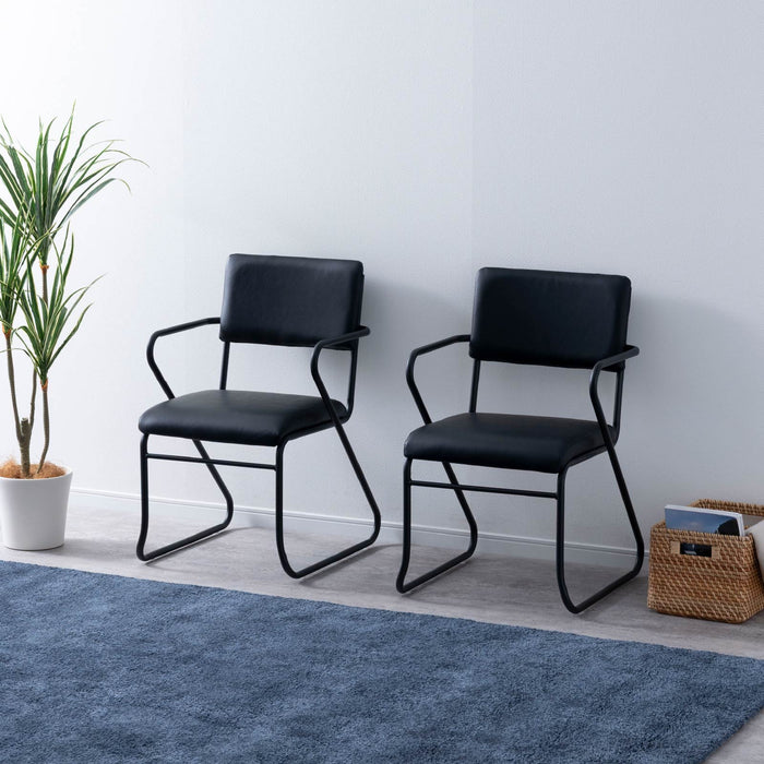 ダイニングチェア 幅52.5cm 2脚セット ファブリック PUレザー アイアン脚 モダン