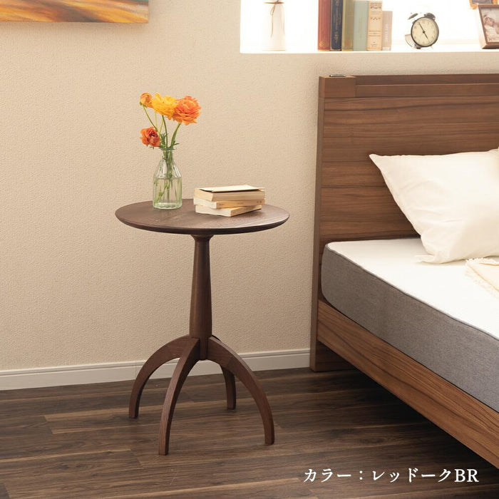 サイドテーブル おしゃれ 木製 丸 レッドオーク 無垢材 木目 ブラウン 高級 ラウンドテーブル カフェ風 アンティーク シンプル ソファー シンプル モダン デザイナーズ 幅45 奥行45 高さ59.5 ソファテーブル 完成品 コーヒーテーブル
