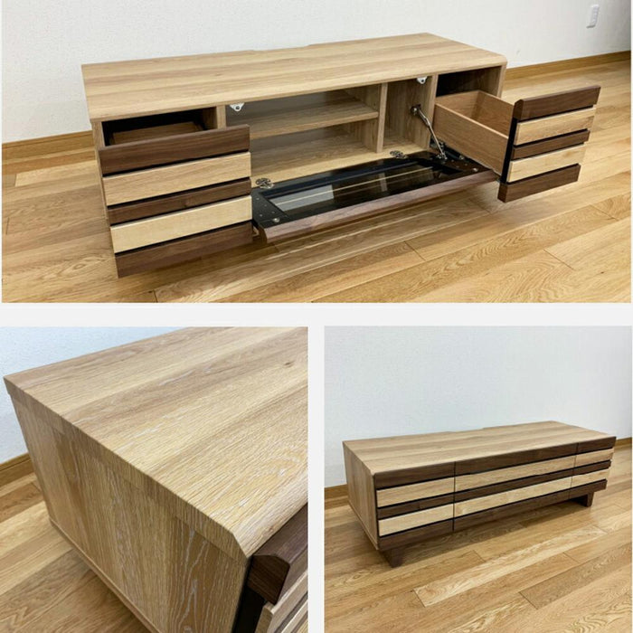 テレビ台 ローボード 幅120cm 完成品 収納 引き出し 5 テレビボード 格子 木目 オーク ウォールナット 柄 リビングボード 脚付き tv台 高さ 38 cm tvボード ナチュラル ブラウン 新生活 シギヤマ家具工業