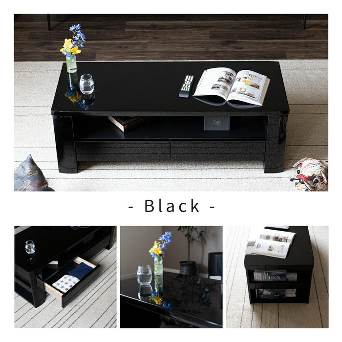 センターテーブル 収納付き おしゃれ ローテーブル 北欧 120 cm 白 黒 MDF UV塗装 光沢 ホワイト ブラック ロータイプ サイドテーブル ナイトテーブル コンパクト コーヒーテーブル 一人暮らし 新生活 シギヤマ家具工業