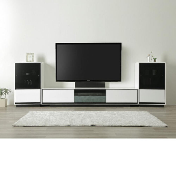 テレビ台 ローボード 白 黒 160 cm おしゃれ 北欧 収納 引き出し テレビボード ロータイプ ガラス コート紙 光沢 艶 UV塗装 リビングボード TVボード TVラック シンプル モダン 完成品 【壁掛けパネル別売り】 新生活 シギヤマ