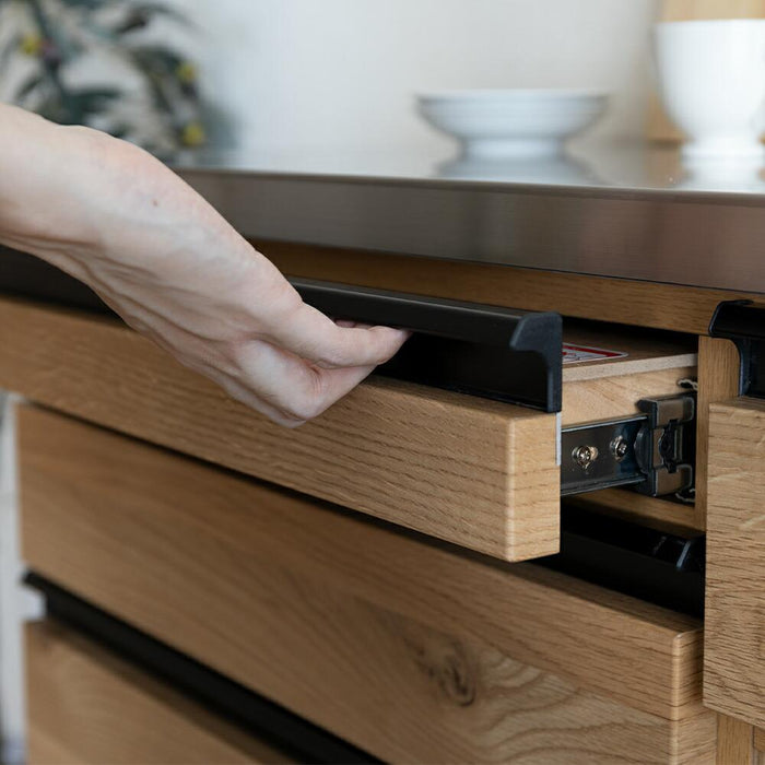 キッチンカウンター 120幅 完成品 ゴミ箱収納 可動棚 引き出し 3段 ステンレス天板 作業台 ダストボックス カウンター下収納 L字型 フルオープンレール スライドテーブル キッチン家具 小物 シンプル 北欧 木製