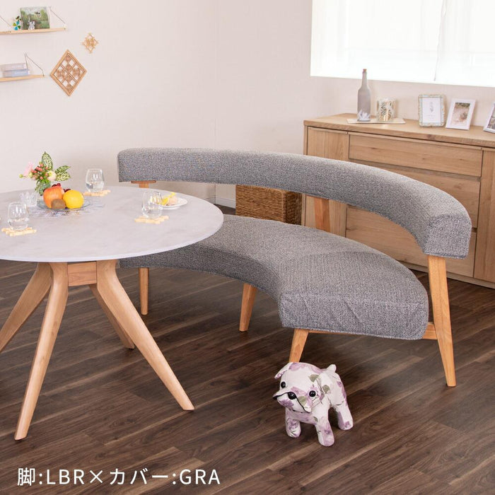 ベンチ ラウンドベンチ チェア 3人掛け 背もたれ 脚付き 202幅 幅 202cm ラバーウッド 無垢材 グレー ブラック ファブリック カバーリング 木製 ダイニング ソファ 円 ラウンド 三人用 ラウンドソファ  おしゃれ LD 3P シンプル モダン