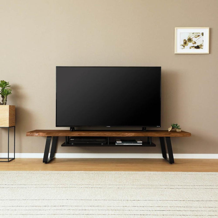 テレビ台 ローボード テレビボード 幅180 180cm 半完成品 耳付き ノタ面 収納 おしゃれ モダン アイアン脚 収納棚 天然木 木目 ウォールナット 無垢材 突板 ブラウン 茶 脚付き TV
