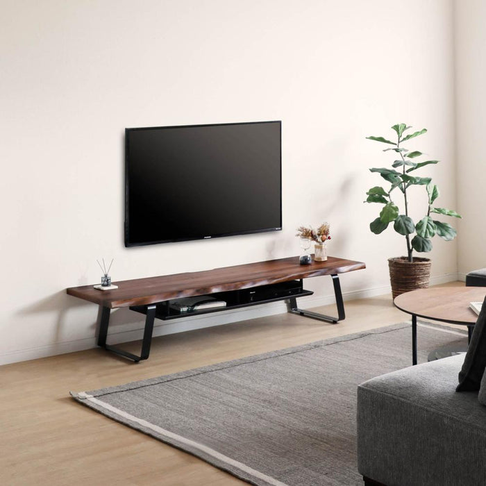 テレビ台 ローボード テレビボード 幅180 180cm 半完成品 耳付き ノタ面 収納 おしゃれ モダン アイアン脚 収納棚 天然木 木目 ウォールナット 無垢材 突板 ブラウン 茶 脚付き TV