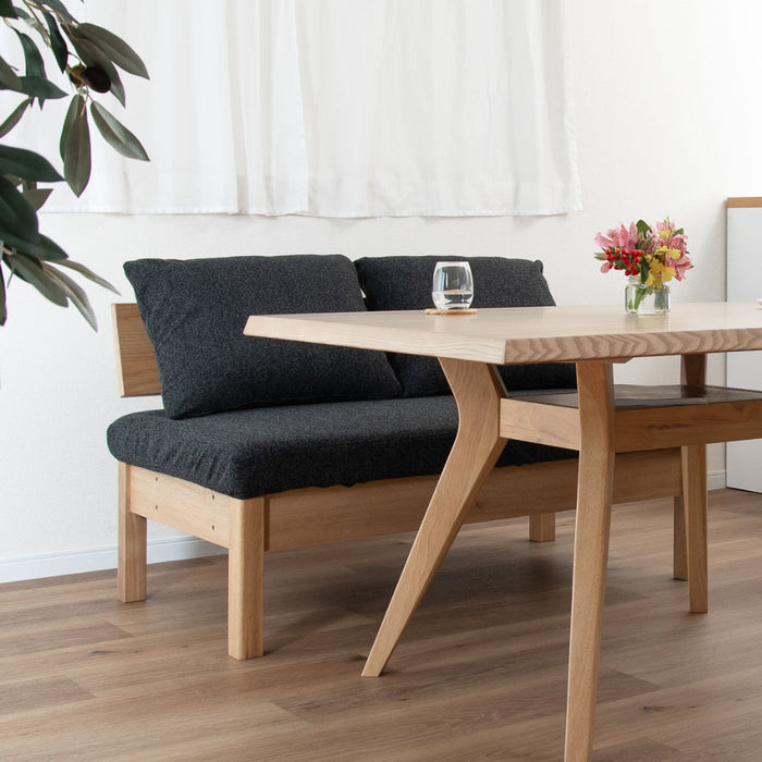 ダイニングベンチ 2人 幅120cm 突板 無垢材 ファブリック 北欧