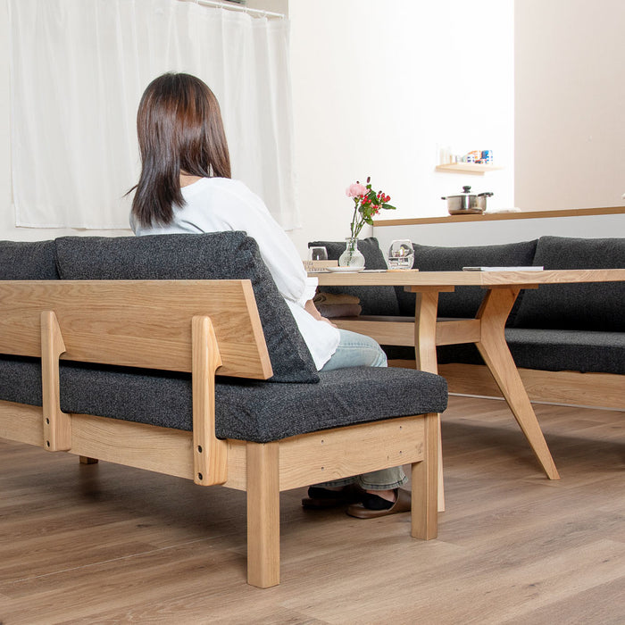 ダイニングベンチ 2人 3人 幅150cm 突板 無垢材 ファブリック 北欧