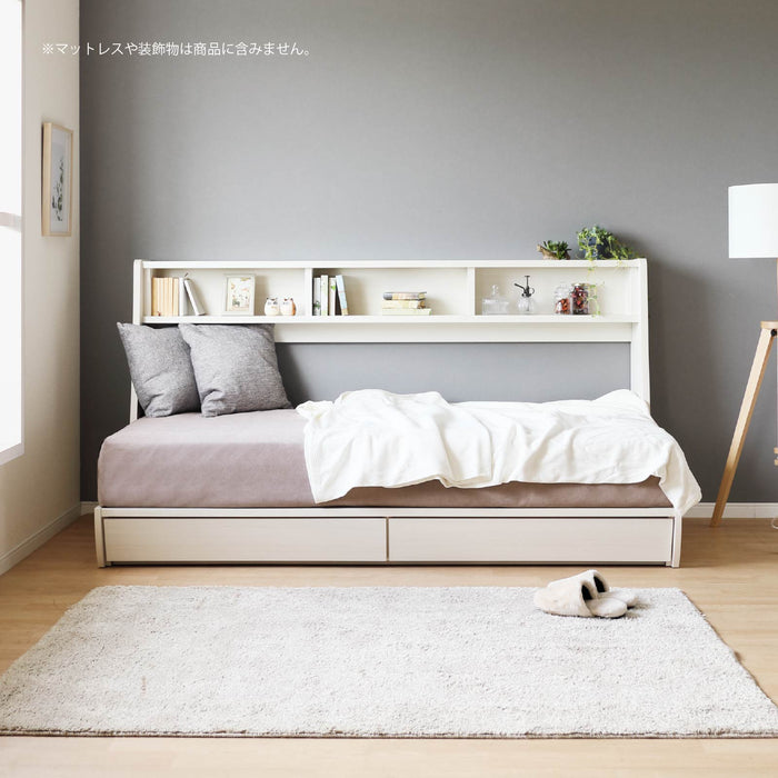 ベッドフレーム 幅200cm シングル 収納 オープン棚 一人 すのこ デイベッド 白 黒 ソファ