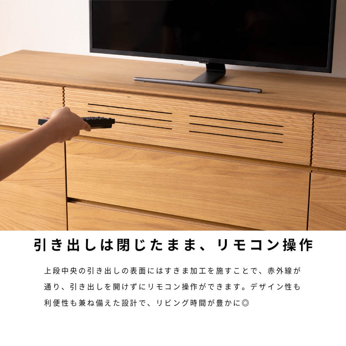 サイドボード リビングボード 幅 150 cm 本体完成品 アイアン脚 アジャスター付 棚 キャビネット オーク ウォールナット 突板 フルオープン 引き出し コードスリット 切り欠き ベージュ ブラウン 木製 収納 背面化粧 赤外線リモコン対応 テレビボード