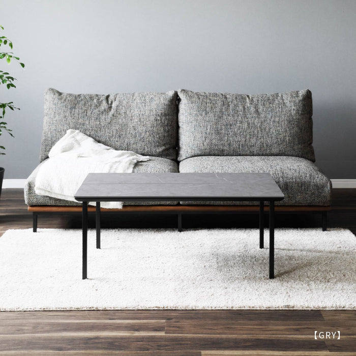 ロ―テーブル 幅90cm セラミック天板 ブラック グレー アイアン脚 モノトーン リビング