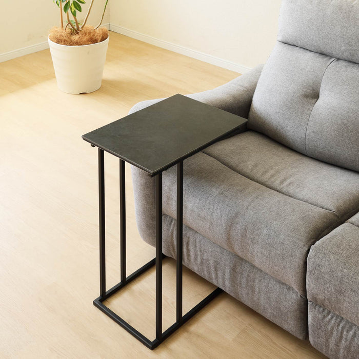 サイドテーブル 幅44cm セラミック天板 ブラック アイアン脚 モノトーン リビング
