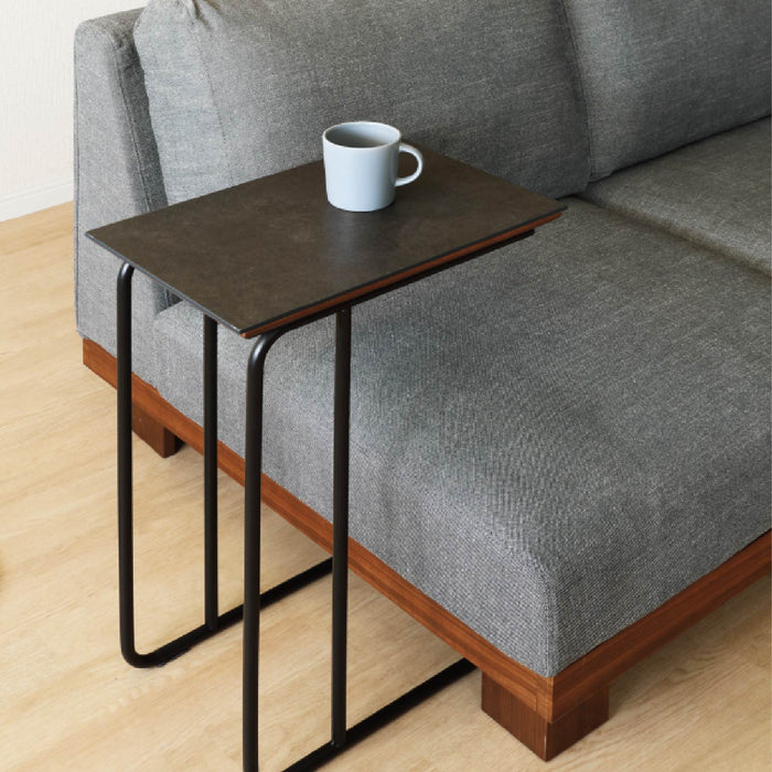 サイドテーブル 幅44.5cm セラミック天板 ブラック グレー アイアン脚 モノトーン リビング