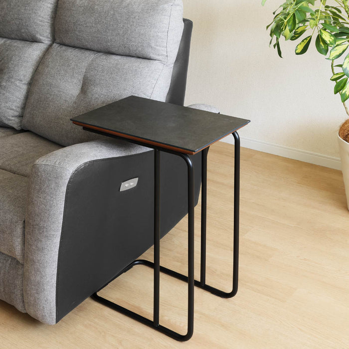サイドテーブル 幅44.5cm セラミック天板 ブラック グレー アイアン脚 モノトーン リビング
