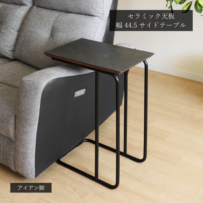 サイドテーブル 幅44.5cm セラミック天板 ブラック グレー アイアン脚 モノトーン リビング