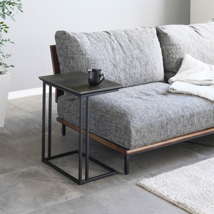 サイドテーブル 幅44cm セラミック天板 ブラック アイアン脚 モノトーン リビング