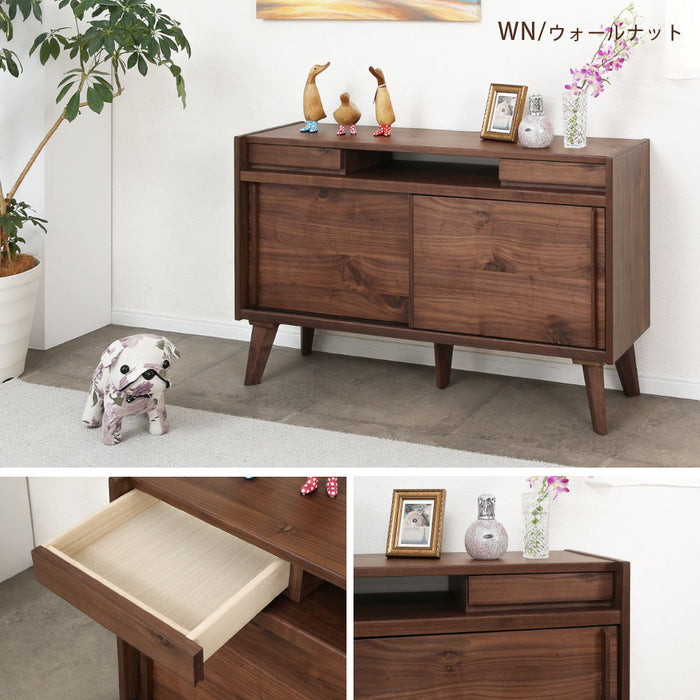 サイドボード 120cm  棚 キャビネット オーク ウォールナット  背面化粧 北欧