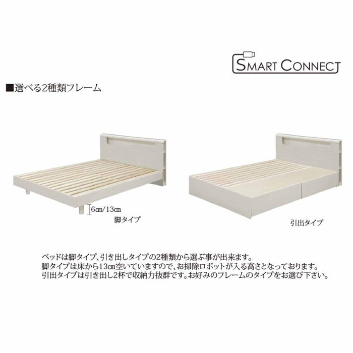 ベッドフレーム セミダブル 収納 引き出し 棚付き コンセント すのこ 宮棚付き 幅 120 一人暮らし 配線 すっきり コード隠し おしゃれ 北欧 木製 桐 ホワイト フレーム単品 ベッド 新生活 シンプル ナチュラル 白 かわいい 送料無料