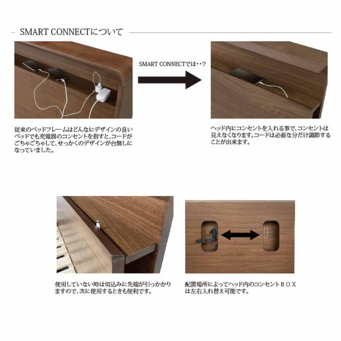 ベッドフレーム シングル Sサイズ 収納 引き出し 棚付き コンセント すのこ 宮棚付き 幅 98 一人暮らし 配線 すっきり コード隠し おしゃれ 北欧 木製 大容量 桐 茶色 フレーム単品 ベッド 新生活 シンプル ブラウン ナチュラル 送料無料