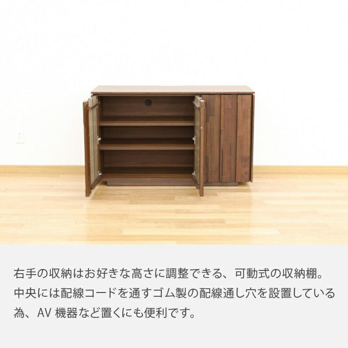 リビングボード 120 完成品 北欧 収納 引き出し 幅 118 ハイタイプ テレビ台 サイドボード リビング収納 ウォールナット 天然木 無垢材 木製 開き扉 戸 ブラウン リビング家具 モザイクタイル タイル 新生活 サンキ 送料無料