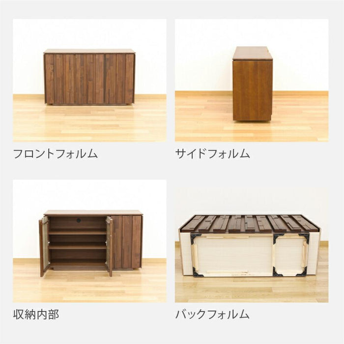 リビングボード 120 完成品 北欧 収納 引き出し 幅 118 ハイタイプ テレビ台 サイドボード リビング収納 ウォールナット 天然木 無垢材 木製 開き扉 戸 ブラウン リビング家具 モザイクタイル タイル 新生活 サンキ 送料無料