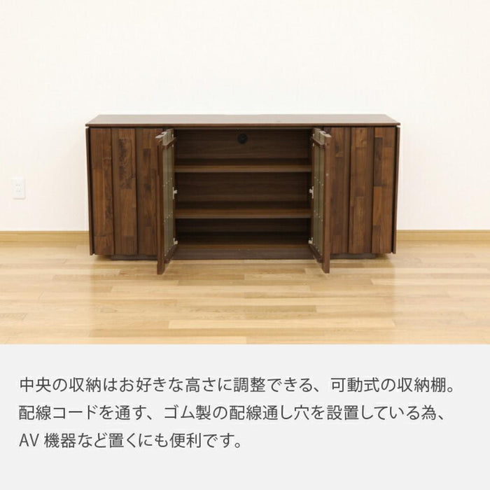 リビングボード 収納 完成品 おしゃれ 引き出し 北欧 幅 156 リビング収納 サイドボード ハイタイプ テレビ台 ウォールナット 天然木 無垢材 木製 開き扉 戸 ブラウン リビング家具 モザイクタイル タイル 新生活 サンキ 送料無料