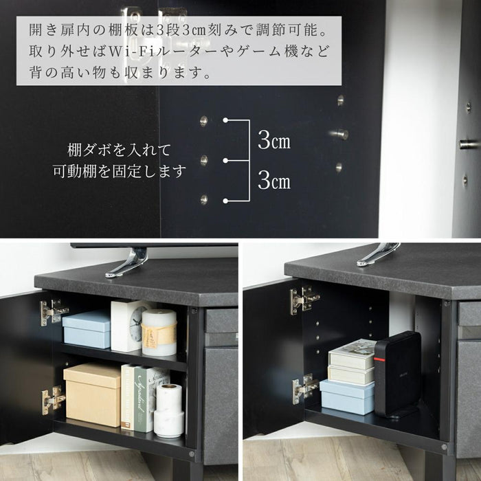 テレビ台 コーナー おしゃれ ローボード TV台 三角 テレビラック テレビボード セラミック リビングボード モルタル 収納 シンプル ロータイプ テレビ デッキ収納 完成品 テレビラック フルオープンレール 新生活 送料無料