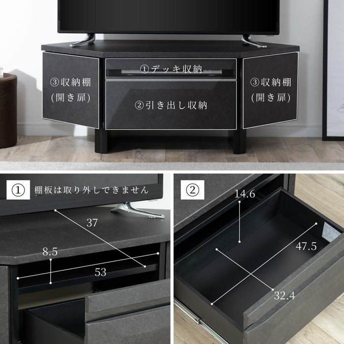 テレビ台 コーナー おしゃれ ローボード TV台 三角 テレビラック テレビボード セラミック リビングボード モルタル 収納 シンプル ロータイプ テレビ デッキ収納 完成品 テレビラック フルオープンレール 新生活 送料無料