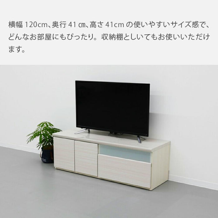 テレビボード ロータイプ 120 TV 台 白 ローボード おしゃれ 収納 組み立て 不要 コンパクト モダン シンプル 可動棚 小物入れ 木製 一人暮らし ハイグロス 白木目 鏡面 つや ナチュラル 開き戸 新生活 送料無料