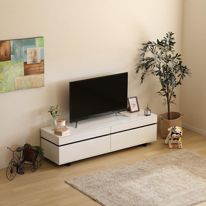 テレビ台 ローボード 白 150 テレビボード リビング ボード ロータイプ TV 台 収納 ホワイト 北欧 リビング収納 TVボード AV台 モダン シンプル おしゃれ デッキ収納 ハイグロス 光沢 鏡面 つや 引き出し 新生活 送料無料
