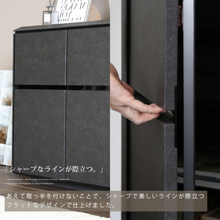 サイドボード 幅80 奥行43 高さ80 チェスト 収納 スリム コンパクト 可動棚 リビング ベッド横 おしゃれ シンプル ストーン セラミック調 グレー ダーク 石目柄 黒 クール 新生活 スタイリッシュ フルオープンレール リビング 送料無料