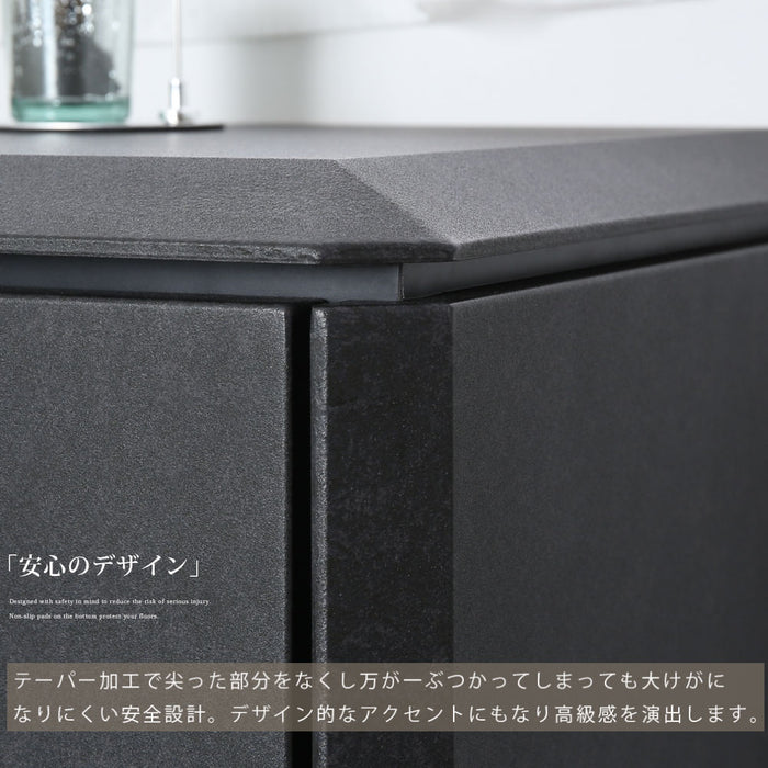 サイドボード 幅80 奥行43 高さ80 チェスト 収納 スリム コンパクト 可動棚 リビング ベッド横 おしゃれ シンプル ストーン セラミック調 グレー ダーク 石目柄 黒 クール 新生活 スタイリッシュ フルオープンレール リビング 送料無料