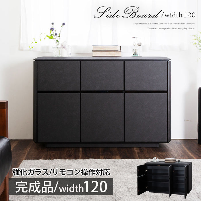 サイドボード 幅120 奥行43 高さ80 チェスト 収納 大容量 可動棚 リビング ベッド横 おしゃれ シンプル ストーン セラミック調 グレー ダークグレー 石目柄 黒 クール 新生活 スタイリッシュ チェスト リビング 送料無料