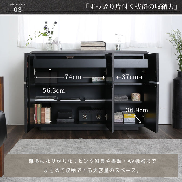 サイドボード 幅120 奥行43 高さ80 チェスト 収納 大容量 可動棚 リビング ベッド横 おしゃれ シンプル ストーン セラミック調 グレー ダークグレー 石目柄 黒 クール 新生活 スタイリッシュ チェスト リビング 送料無料