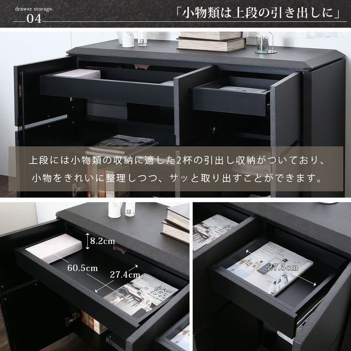 サイドボード 幅120 奥行43 高さ80 チェスト 収納 大容量 可動棚 リビング ベッド横 おしゃれ シンプル ストーン セラミック調 グレー ダークグレー 石目柄 黒 クール 新生活 スタイリッシュ チェスト リビング 送料無料