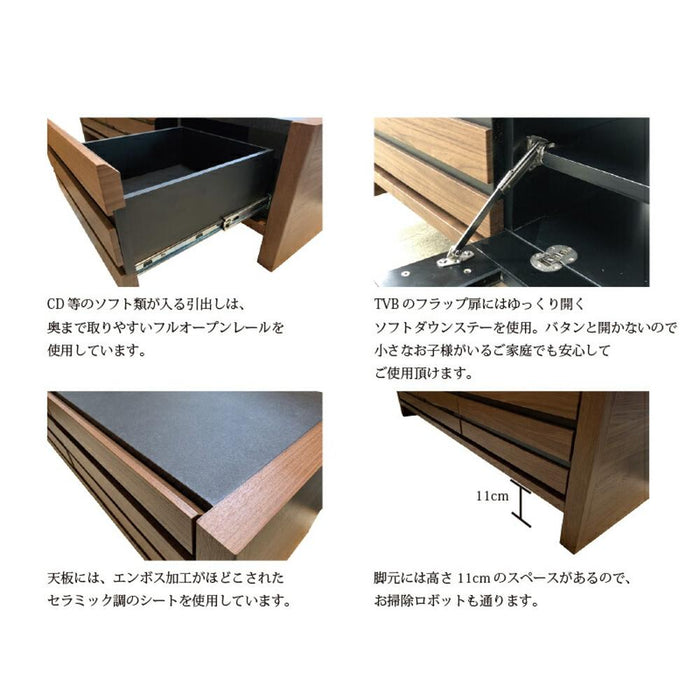 テレビボード テレビ台 幅 180 おしゃれ ロータイプ 収納 大容量 引き出し フルオープンレール オーク 無垢材 木目 ブラウン ナチュラル TVラック TVボード 可動棚 フラップ扉 高級 シンプル テレビ TV 収納 新生活 送料無料