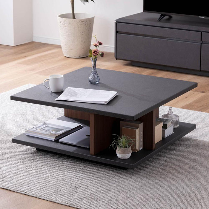 センターテーブル ローテーブル 黒 収納付き 幅80cm 正方形 ラック ブラック セラミック ウォールナット リビングテーブル 木製 収納 ナイトテーブル シンプル モダン デザイン棚 高級 スクエア 新生活 サンキ 送料無料