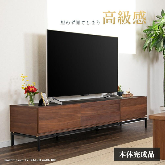 テレビ台 180幅 TVB tvボード ブラウン ローボード アイアン脚 スリム モダン 収納付き 引き出し付き 高級感 おしゃれ 組み立て（工具入り） セラミック柄天板 無垢突板 ウォールナット材 ウレタン塗装