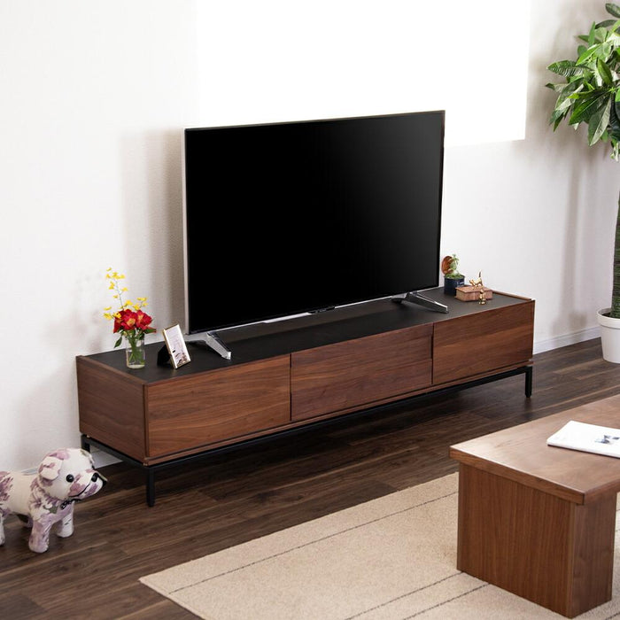 テレビ台 180幅 TVB tvボード ブラウン ローボード アイアン脚 スリム モダン 収納付き 引き出し付き 高級感 おしゃれ 組み立て（工具入り） セラミック柄天板 無垢突板 ウォールナット材 ウレタン塗装