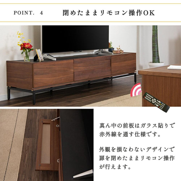 テレビ台 180幅 TVB tvボード ブラウン ローボード アイアン脚 スリム モダン 収納付き 引き出し付き 高級感 おしゃれ 組み立て（工具入り） セラミック柄天板 無垢突板 ウォールナット材 ウレタン塗装