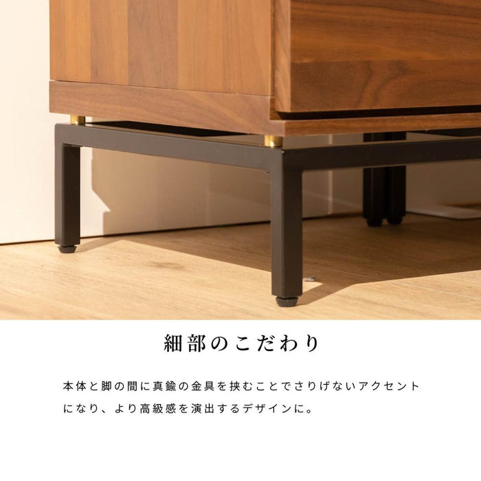 サイドボード リビングボード 150幅 収納 可動棚 金属フレーム モダン 高級感 おしゃれ 組み立て（工具入り） セラミック柄天板 無垢突板 ウォールナット材 ウレタン塗装 新生活 送料無料