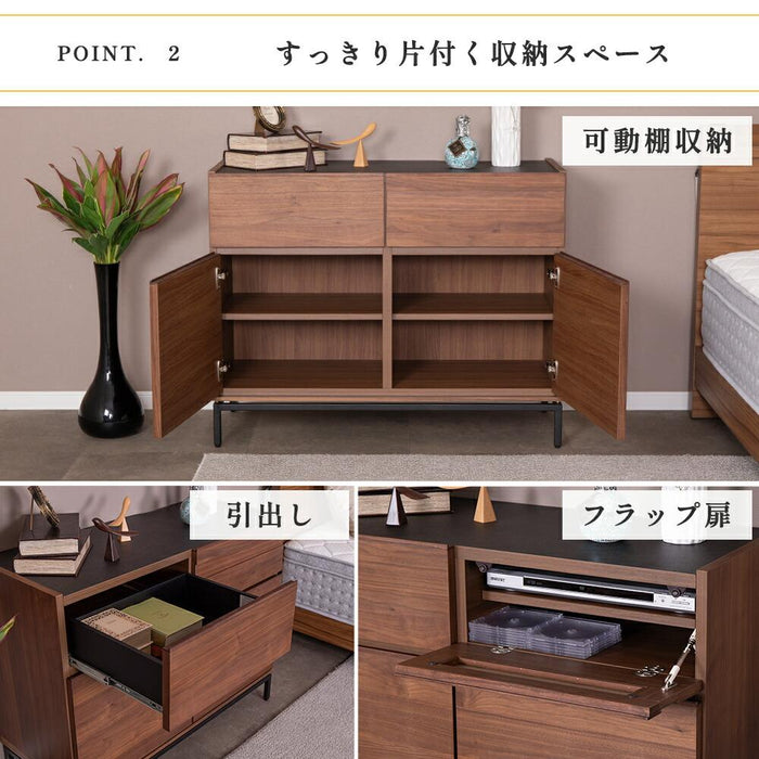 サイドボード リビングボード 100幅 収納 可動棚 金属フレーム モダン 高級感 おしゃれ 組み立て（工具入り） セラミック柄天板 無垢突板 ウォールナット材 ウレタン塗装 新生活 送料無料