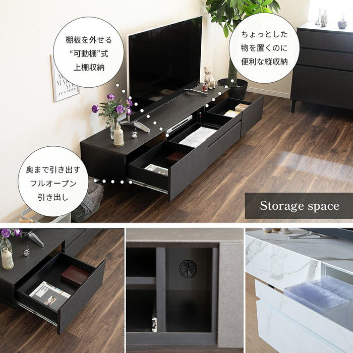 テレビボード テレビ台 180 大理石調 ホワイト 白 セラミック調 ブラック 黒 180cm ローボード 180 TVボード 本体完成品 シンプル モダン リビング 収納 引き出し 幅180cm TV台 TVボード 脚付き 赤外線 リモコン操作
