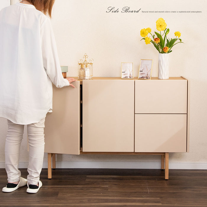 サイドボード  幅120cm くすみカラー taupe オーク ウォールナット 突板 北欧