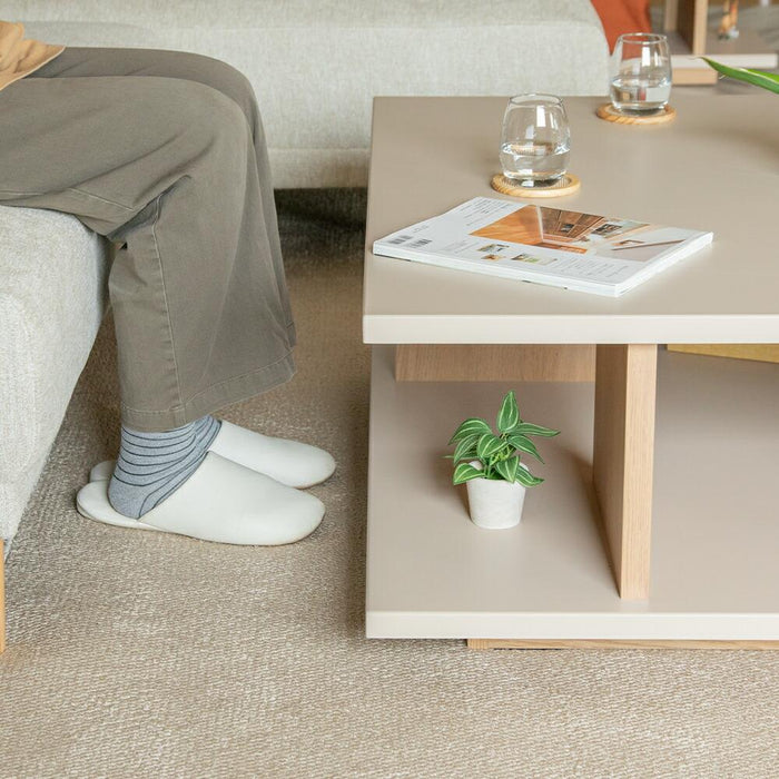リビングテーブル センターテーブル ローテーブル 90 完成品 TAUPE トープ くすみ グレー ベージュ 90cm 収納付き 幅90cm 正方形 オーク ウォールナット 木製 収納  モダン デザイン棚 高級感 スクエア