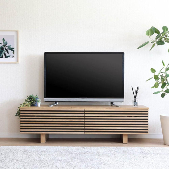 テレビ台 ローボード 幅150cm 半完成品 収納 引き出し おしゃれ 北欧 テレビボード 格子 ルーバー 木目 オーク ウォールナット 柄 リビングボード 脚付き 高さ 42.5 cm TV ナチュラル ブラウン 赤外線 リモコン操作