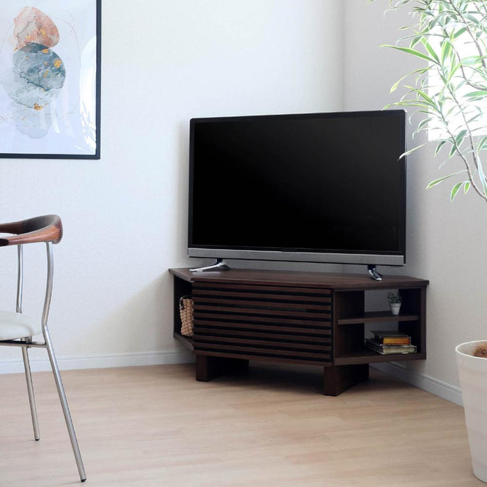 テレビ台 ローボード コーナー 幅118cm 半完成品 収納 引き出し おしゃれ 北欧 テレビボード 格子 ルーバー 木目 オーク ウォールナット 柄 リビングボード 脚付き 高さ 42.5 cm TV ナチュラル ブラウン 赤外線 リモコン操作